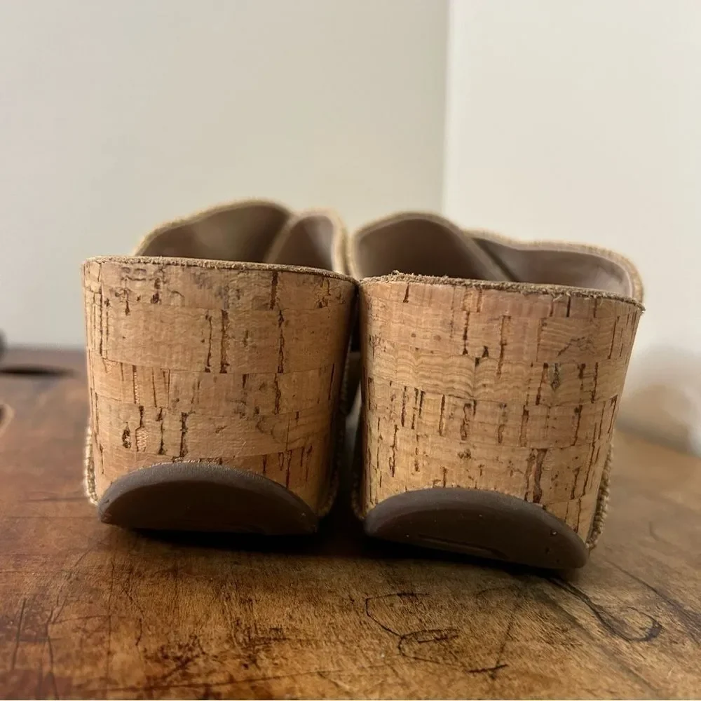 Chocolat Blu Melissa Cork Wedge Sandals Sand Cross Straps Women's 10